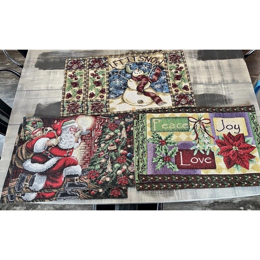 Vtg Holiday Christmas Tapestry Placemats Lot 3 Different Sets Of 2 Size 19”x13”